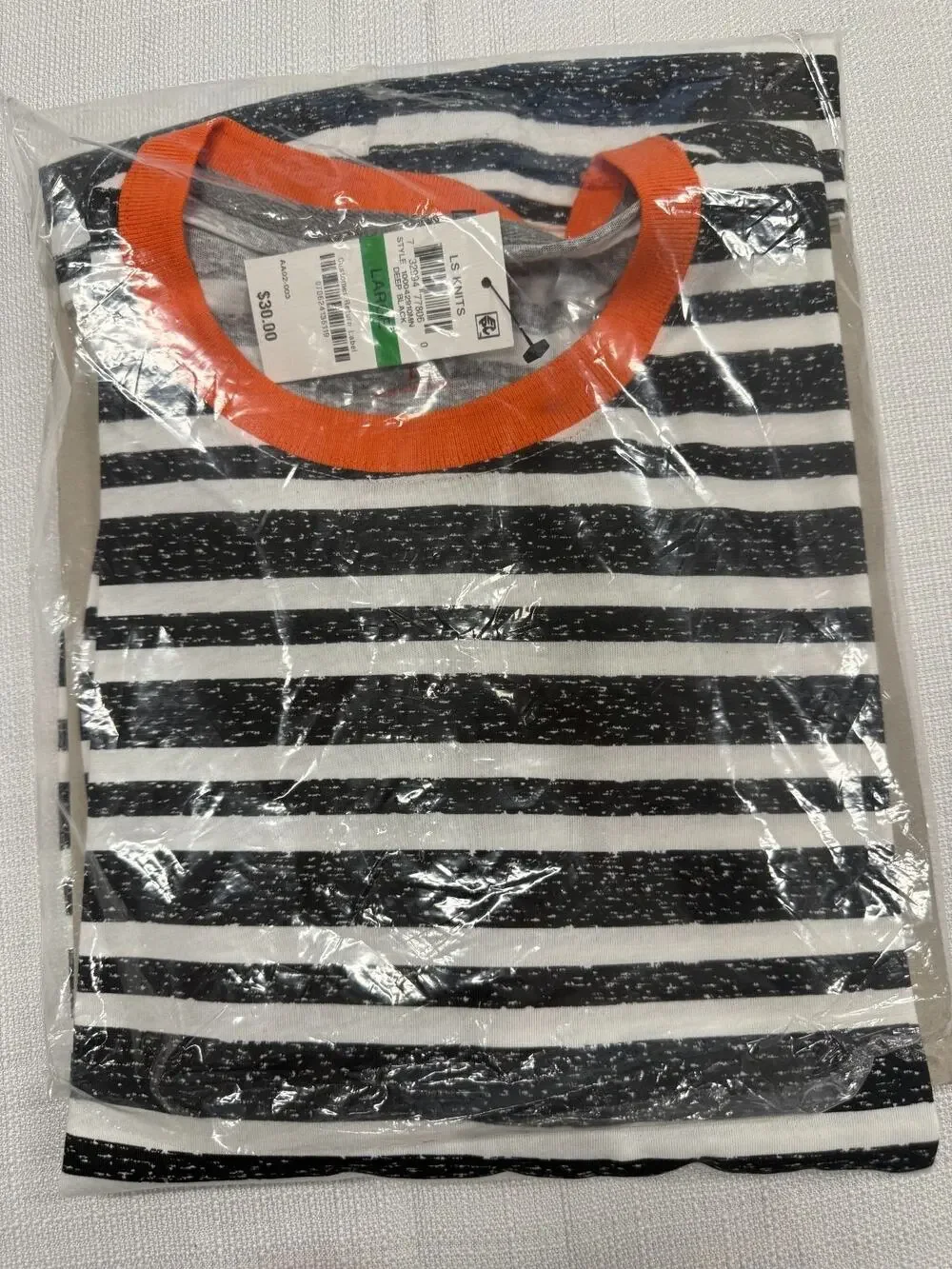 American Rag Cie Mens Large Long Sleeve Striped Knit Shirt Black White Orange